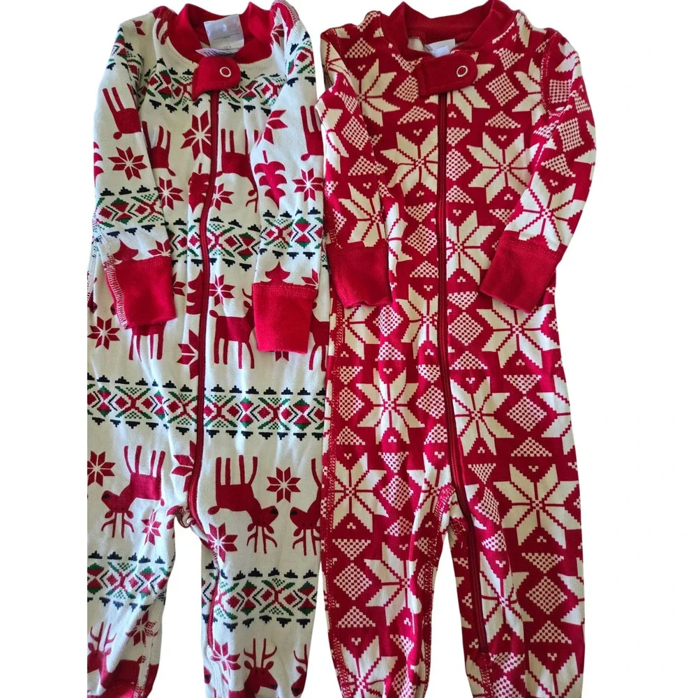 Hanna Andersson Organic Cotton Christmas Pajamas Reindeer Snowflake 12-18 M